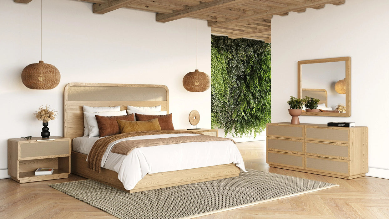 Gavin - Modern Natural Ash + Rattan Bed