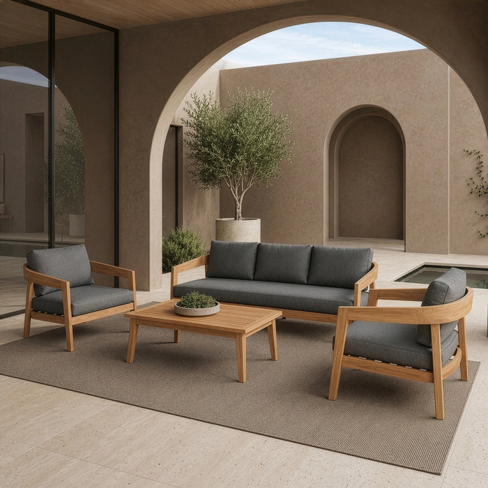 Sintra - Outdoor Grey Fabric + Eucalyptus Sofa Set