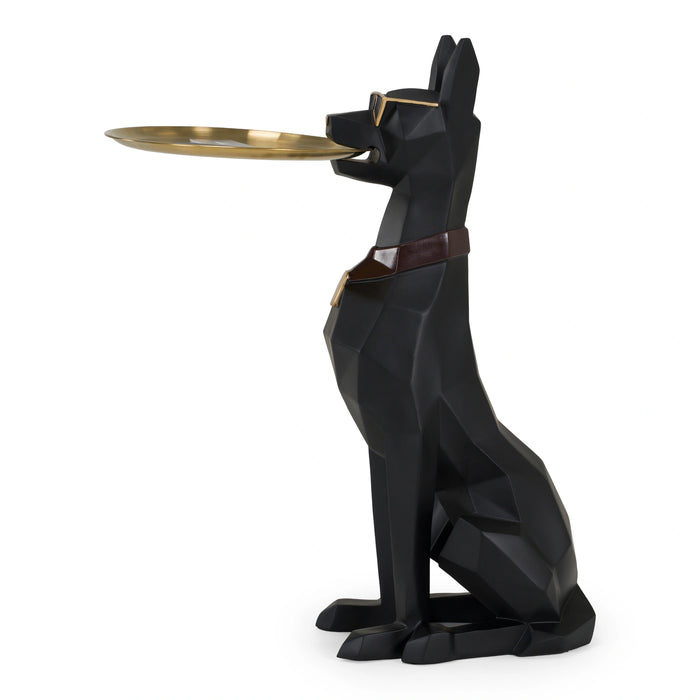 Cool Dog With Plate Modern Black + Gold Sculpture