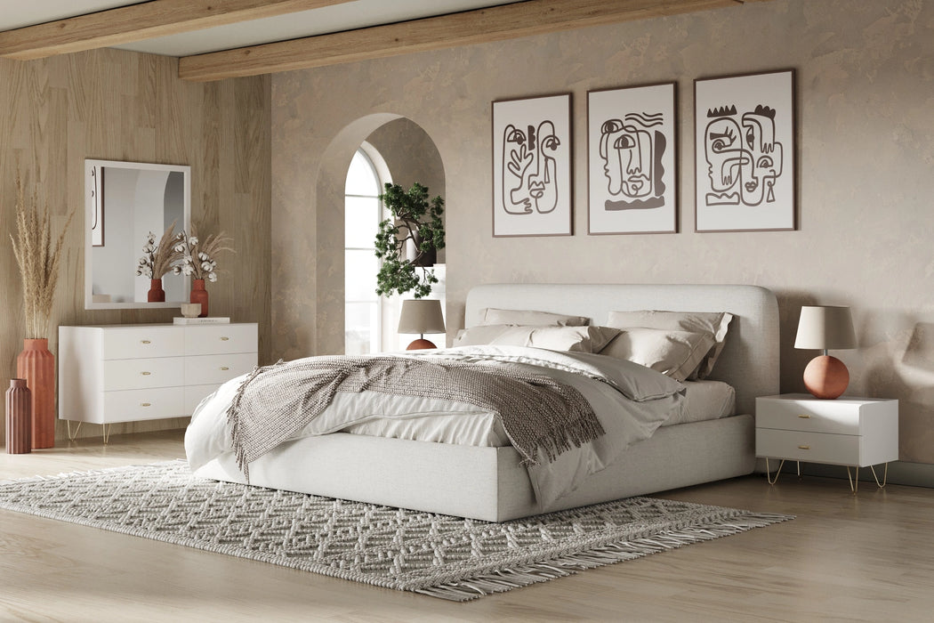 Liam - Modern Ivory Fabric Upholstered Bed