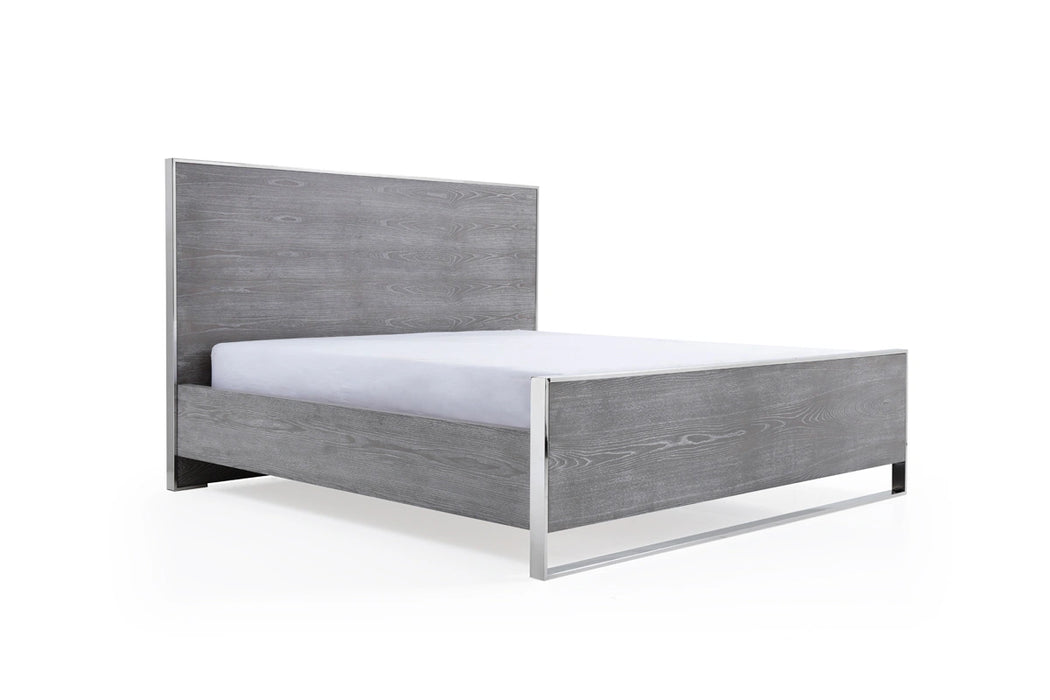 Charlene Modern Grey Elm & Stainless Steel 4-Piece Bedroom Set