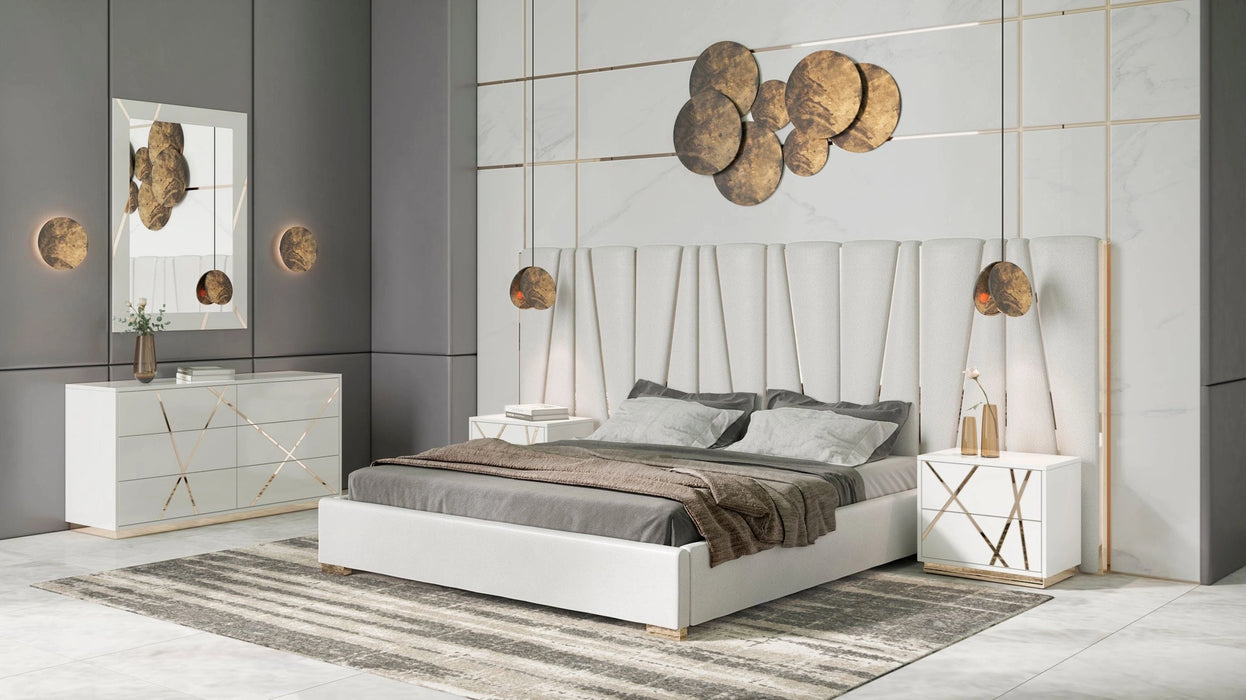 Nixa Modern White Bonded Leather & Gold Bed