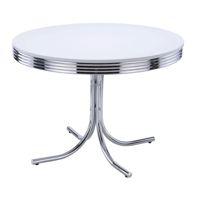 Retro Round Dining Table Glossy White and Chrome