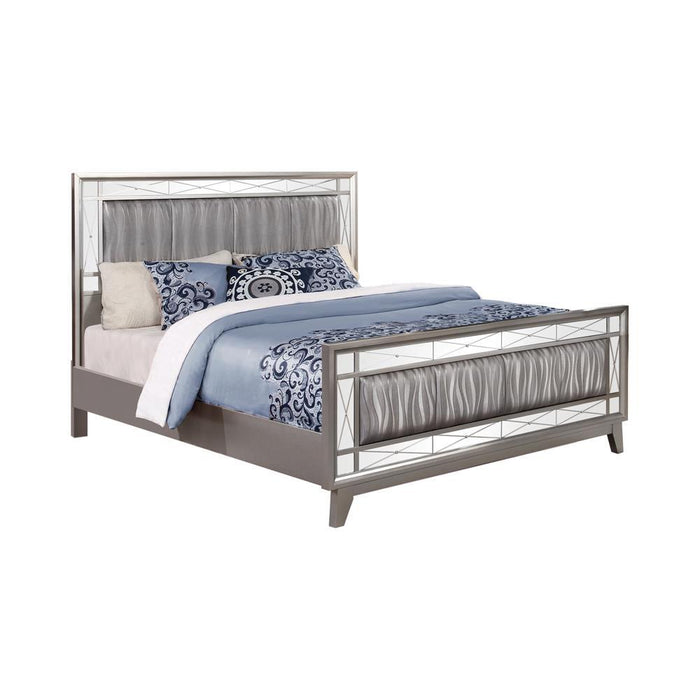 Leighton Eastern King Panel Bed with Mirrored Accents Mercury Metallic