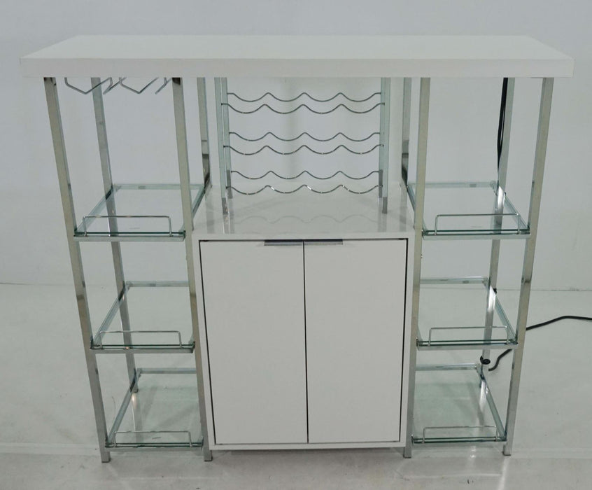 Gallimore 2-door Bar Cabinet with Glass Shelf High Glossy White and Chrome