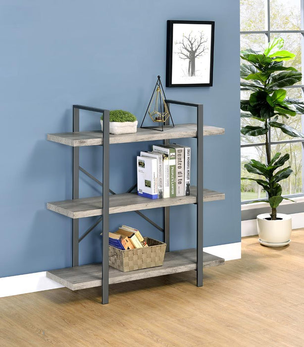 Cole 3-Shelf Bookcase Grey Driftwood and Gunmetal