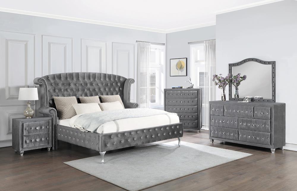 Deanna Eastern King Tufted Upholstered Bed Grey