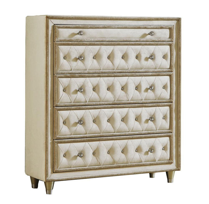 Antonella 5-drawer Upholstered Chest Ivory and Camel