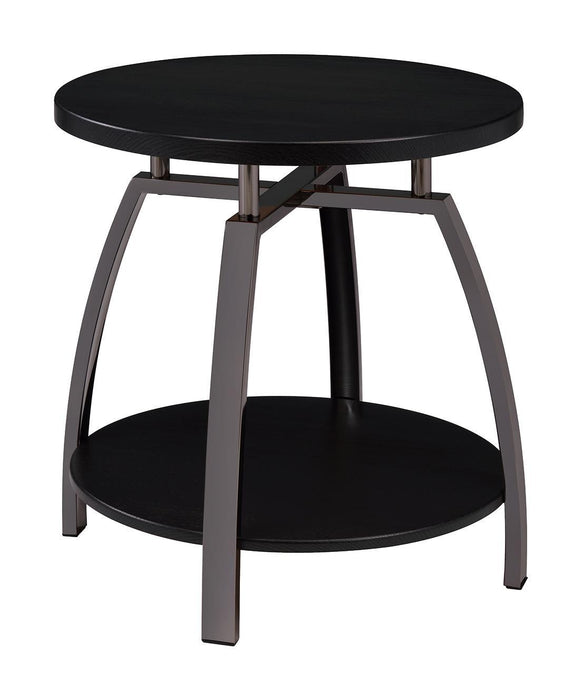 Dacre Round End Table Dark Grey and Black Nickel