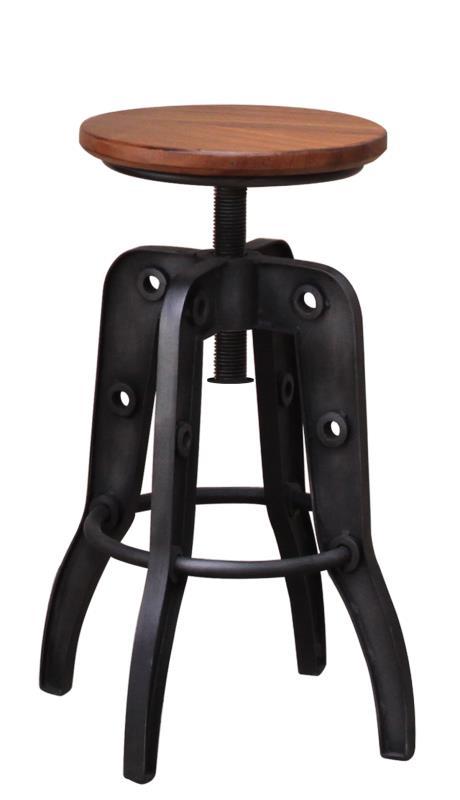 Parota 24-30" Adjustable Height Swivel Stool, wooden seat image