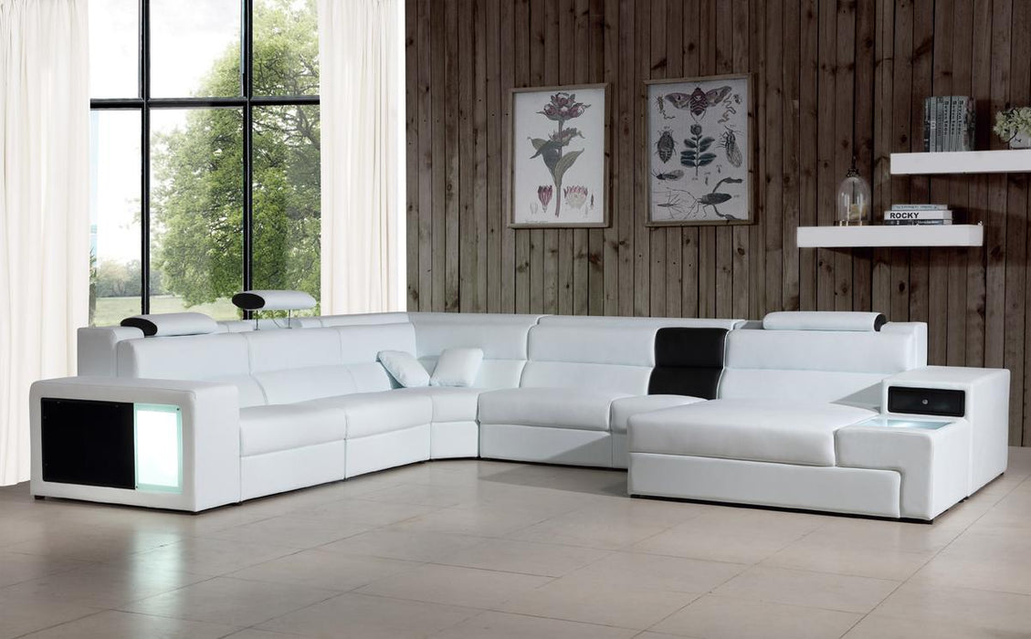 Divani Casa Polaris - Contemporary White Bonded Leather U Shaped Sectional Sofa with Lights image