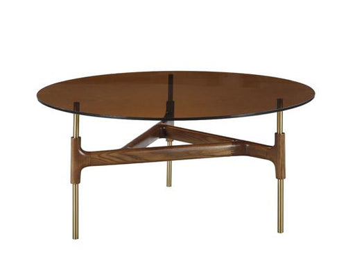 Modrest Lawson Modern Round Walnut & Glass Coffee Table image