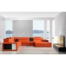 Divani Casa Polaris - Contemporary Orange Bonded Leather U Shaped Sectional Sofa with Lights