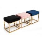 Modrest Downey Modern Pink Velvet & Gold Stool Ottoman