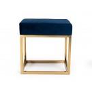 Modrest Downey Modern Blue Velvet & Gold Stool Ottoman image