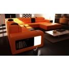 Divani Casa Polaris - Contemporary Orange Bonded Leather U Shaped Sectional Sofa with Lights