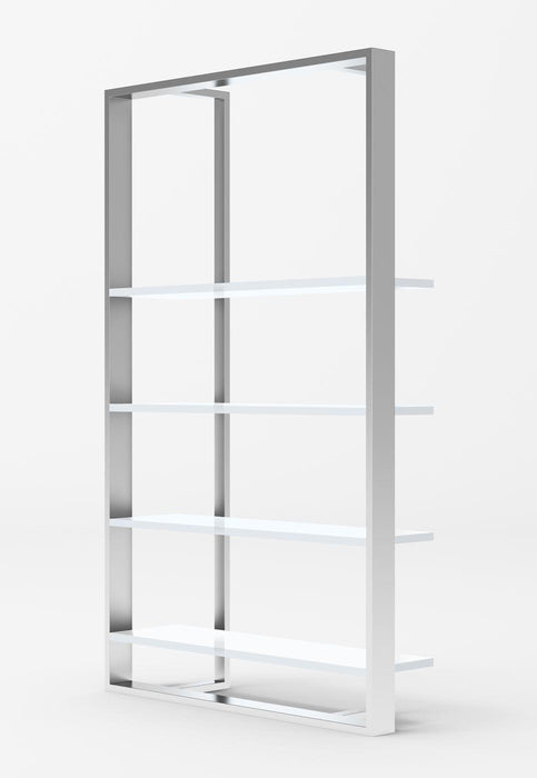 Modrest Fauna - Modern White High Gloss & Stainless Steel Bookshelf image