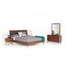 Modrest Marshall Mid-Century Modern Brown Fabric & Walnut Bed