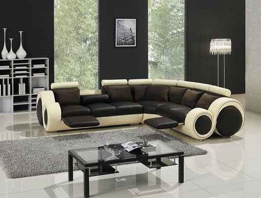 Divani Casa T27C - Modern Brown + Beige Leather Sectional Sofa with Recliners image