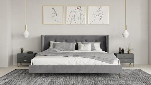 Nova Domus Bryan Modern Grey Velvet & Gold Bed image