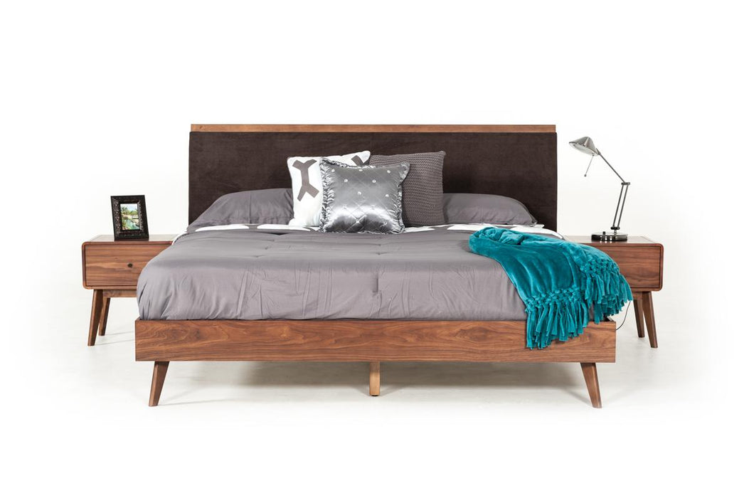 Modrest Marshall Mid-Century Modern Brown Fabric & Walnut Bed image