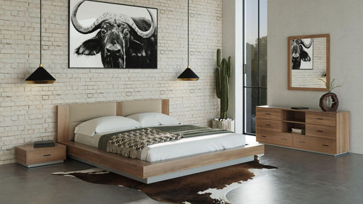 Nova Domus Fantasia - Contemporary Walnut & Grey Bed with Two Nightstands image