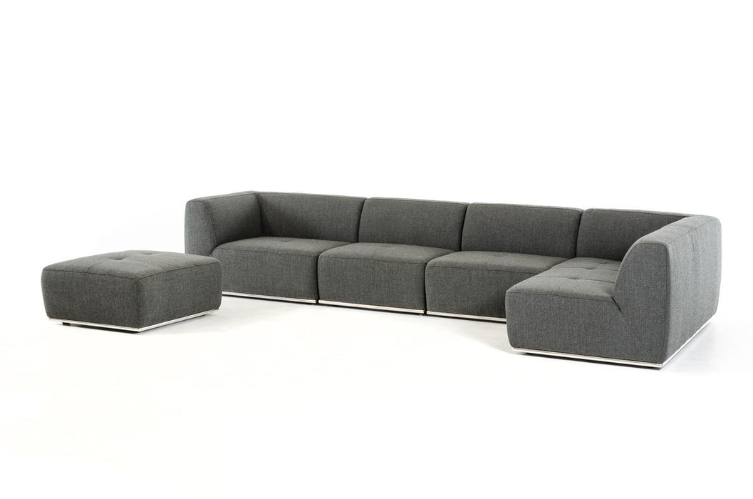 Divani Casa Hawthorn - Modern Grey Fabric Modular Right Facing Sectional Sofa + Ottoman image