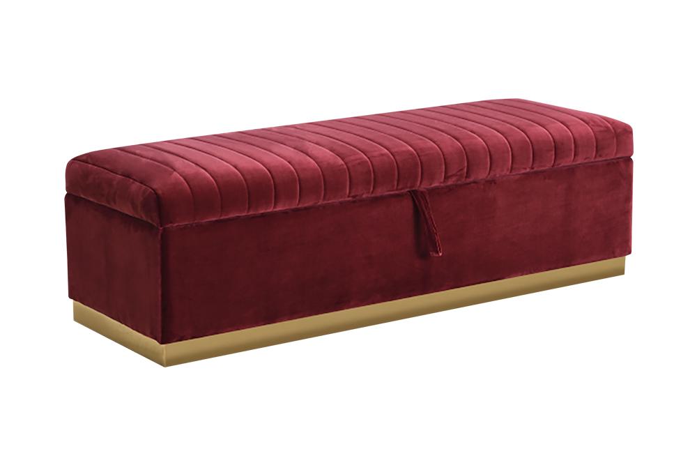 Divani Casa Reyes Modern Red Velvet Bench w/ Storage image