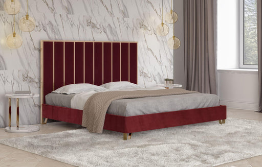 Divani Casa Reyes Modern Red Velvet & Gold Eastern King Bed image