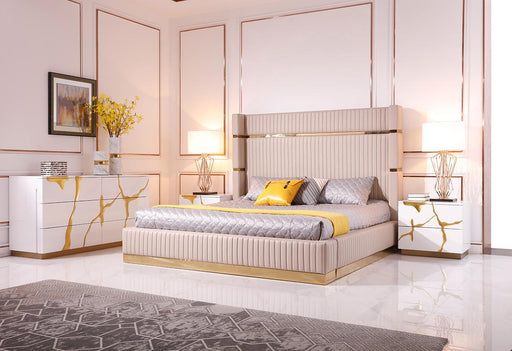 Modrest Aspen Modern Beige Bonded Leather & Gold Bed image