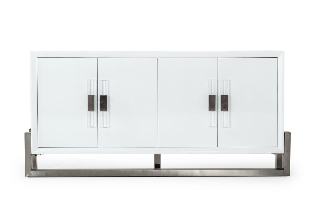 Modrest Lenny - Modern White High Gloss & Stainless Steel Gun Metal Buffet image