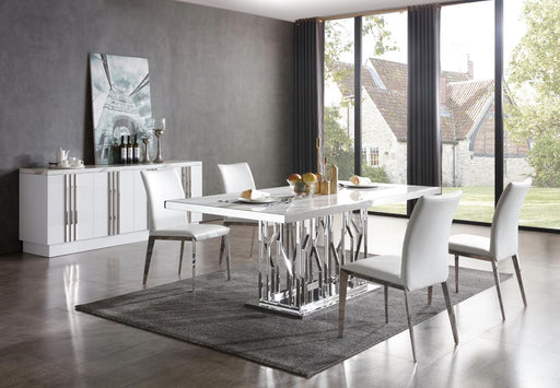 Modrest Marston Modern White Marble & Stainless Steel Dining Table image