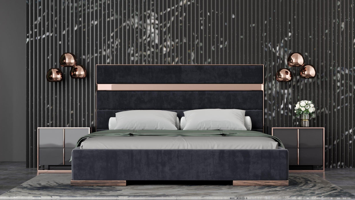 Nova Domus Cartier Modern Black Velvet & Rosegold Bed image