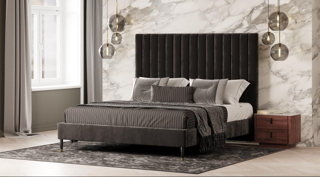 Modrest Hemlock - Modern Grey Velvet Bed