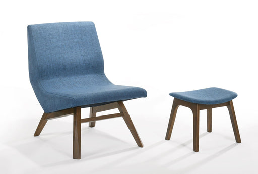 Modrest Whitney - Modern Blue & Walnut Accent Chair & Ottoman image