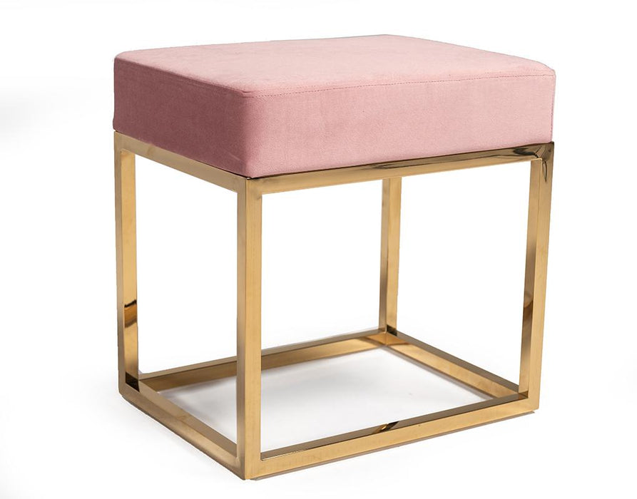 Modrest Downey Modern Pink Velvet & Gold Stool Ottoman image