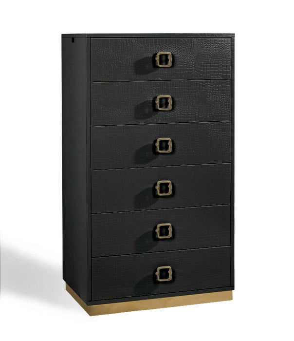 A&X Victoria - Modern Black Crocodile Lacquer 6-Drawer Chest image