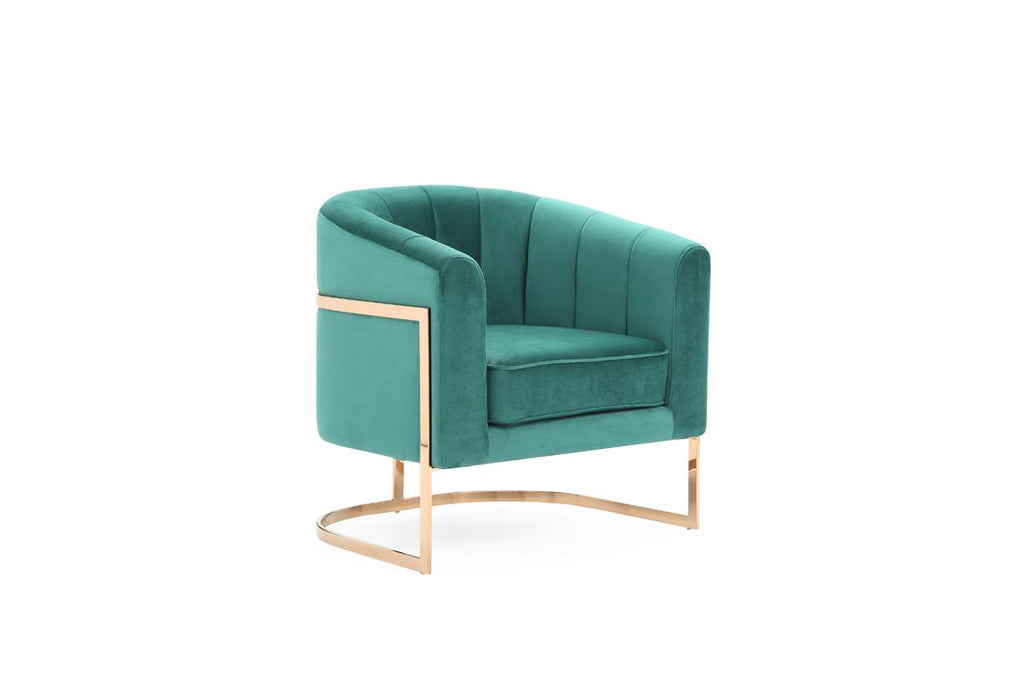 Modrest Trask Modern Green Velvet & Rosegold Accent Chair image