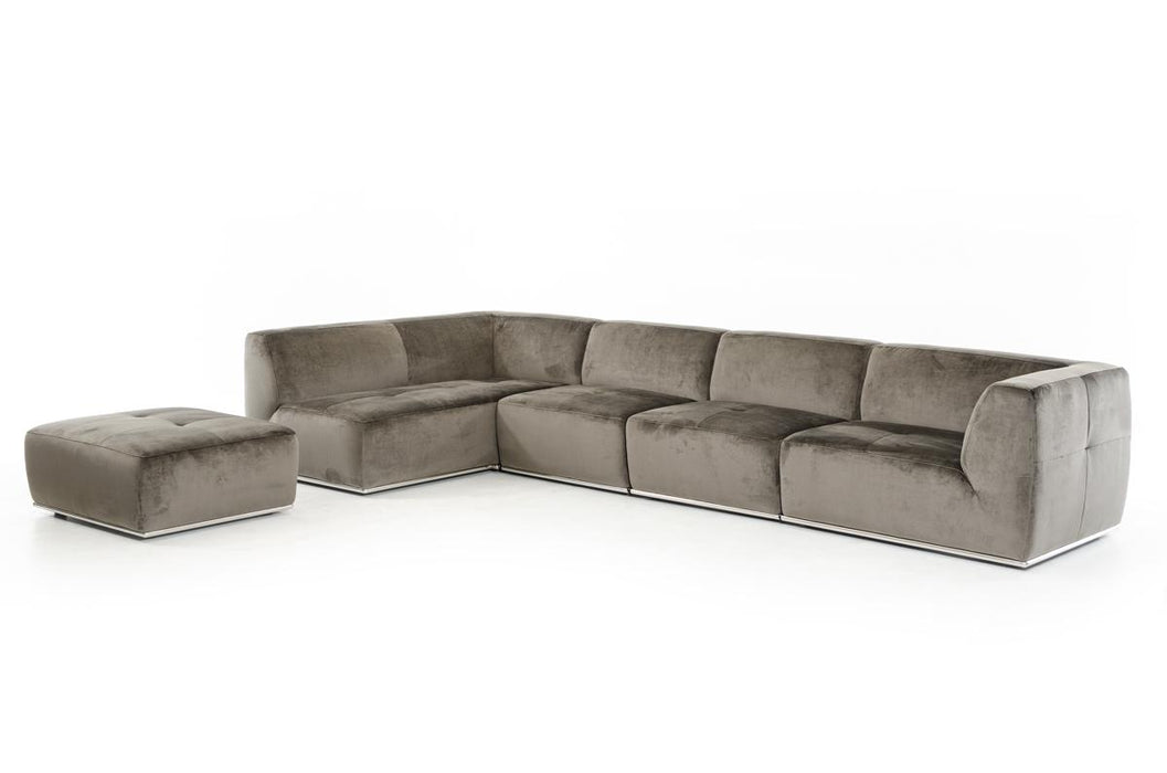 Divani Casa Hawthorn - Modern Grey Fabric Modular Left Facing Sectional Sofa + Ottoman image