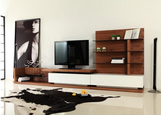 Modrest Jefferson Modern Walnut and White High Gloss TV Unit image