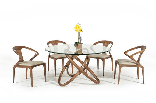 Modrest Mason Modern Round Glass & Walnut Dining Table image