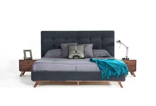 Modrest Addison Mid-Century Modern Grey Fabric & Walnut Bed image