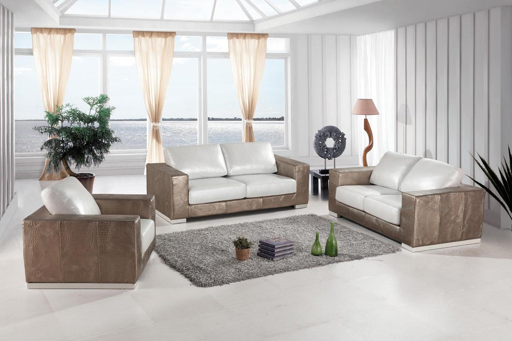 Divani Casa Cordova Modern Bronze & White Leather Sofa Set image