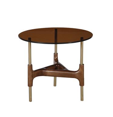 Modrest Lawson Modern Round Walnut & Glass End Table image