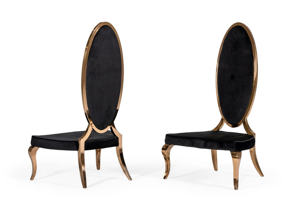 Modrest Mills - Modern Black Velvet Rosegold Dining Chair Set of 2 image