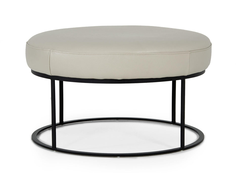 Divani Casa Jacoba - Modern Light Grey Leather Round Ottoman image