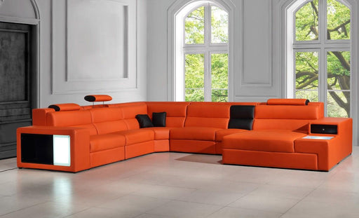 Divani Casa Polaris - Contemporary Orange Bonded Leather U Shaped Sectional Sofa with Lights image