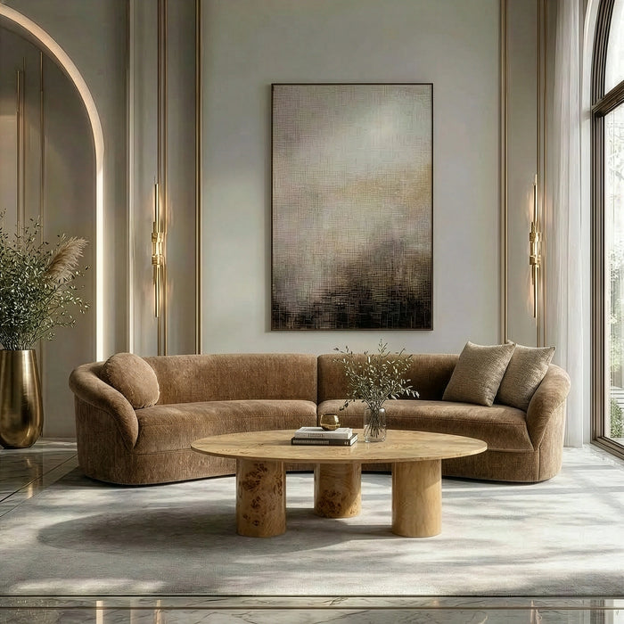 Sheth - Modern Brown Fabric Curved Sectional Sofa