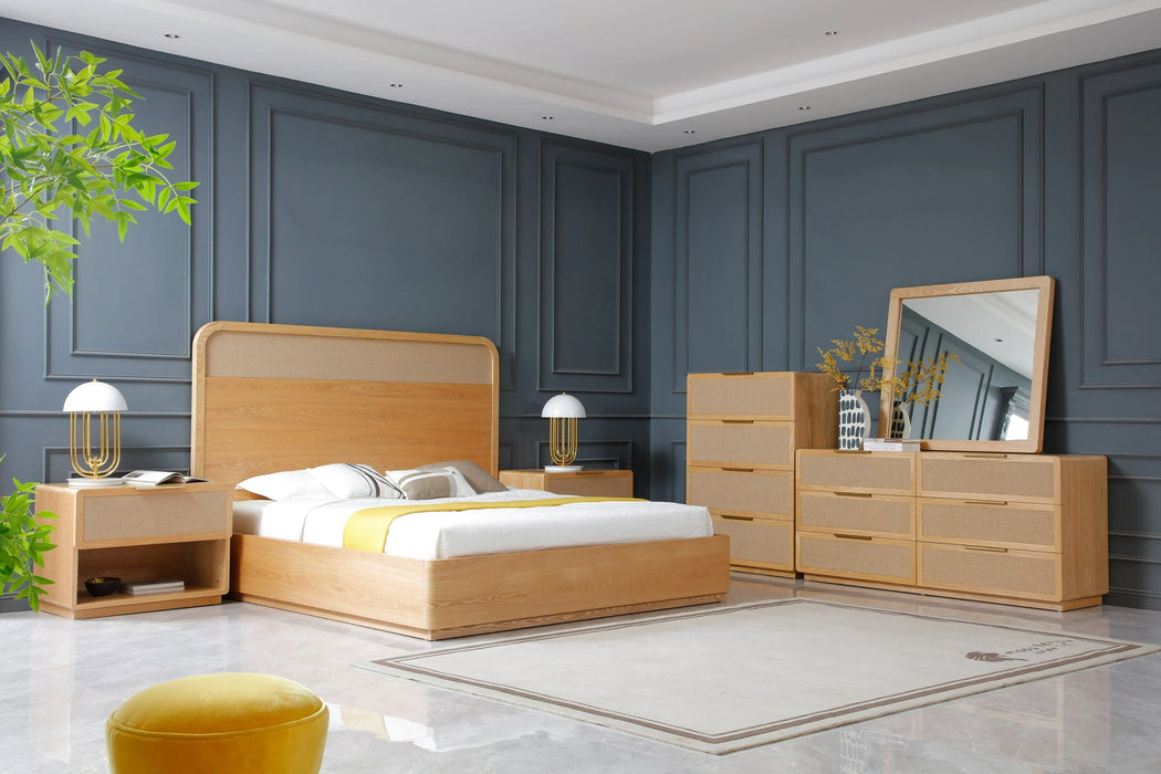 Gavin - Modern Natural Ash + Rattan Bed