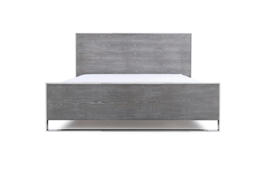Charlene Modern Grey Elm & Stainless Steel 4-Piece Bedroom Set